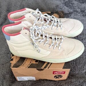 Vans Cream High-Tops with Pink and Gray Details